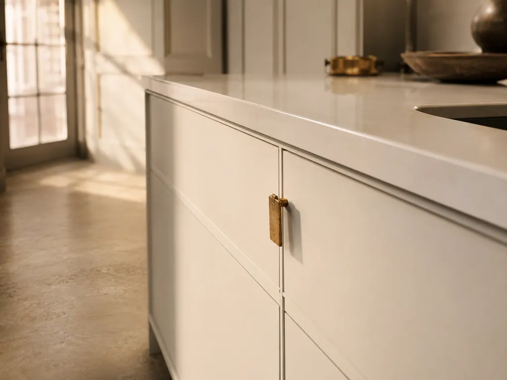Cocina lacada en blanco con encimera integrada, en Gijón