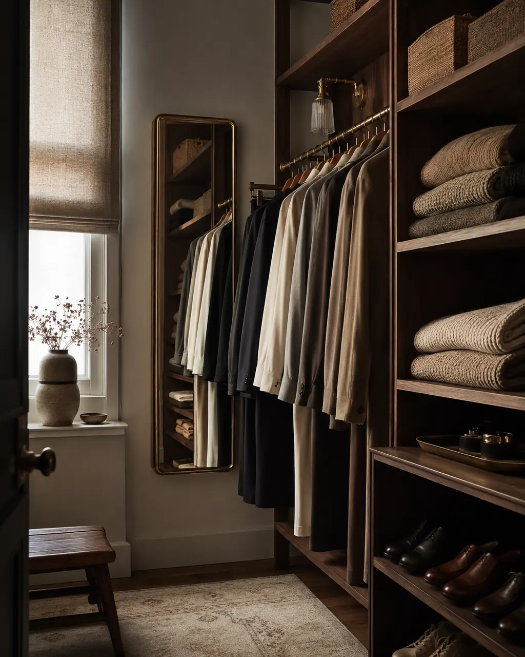 Vestidor abuhardillado con cajonera central en madera, en Gijón